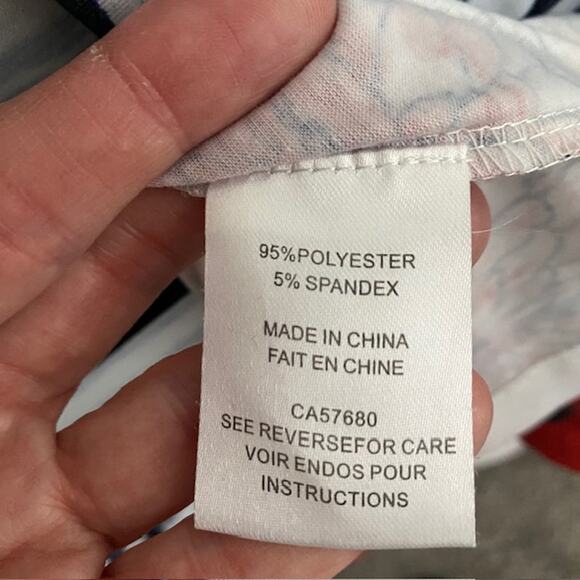 Lily Moss Short Sleeve Tee Blue White Striped Muti-Color Floral Hem Women's XL - Picture 4 of 8